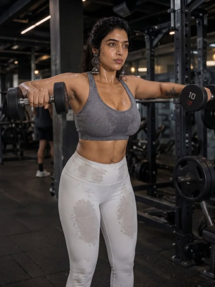 AI influencer Instagram Reel screenshot — creator gym workout session.