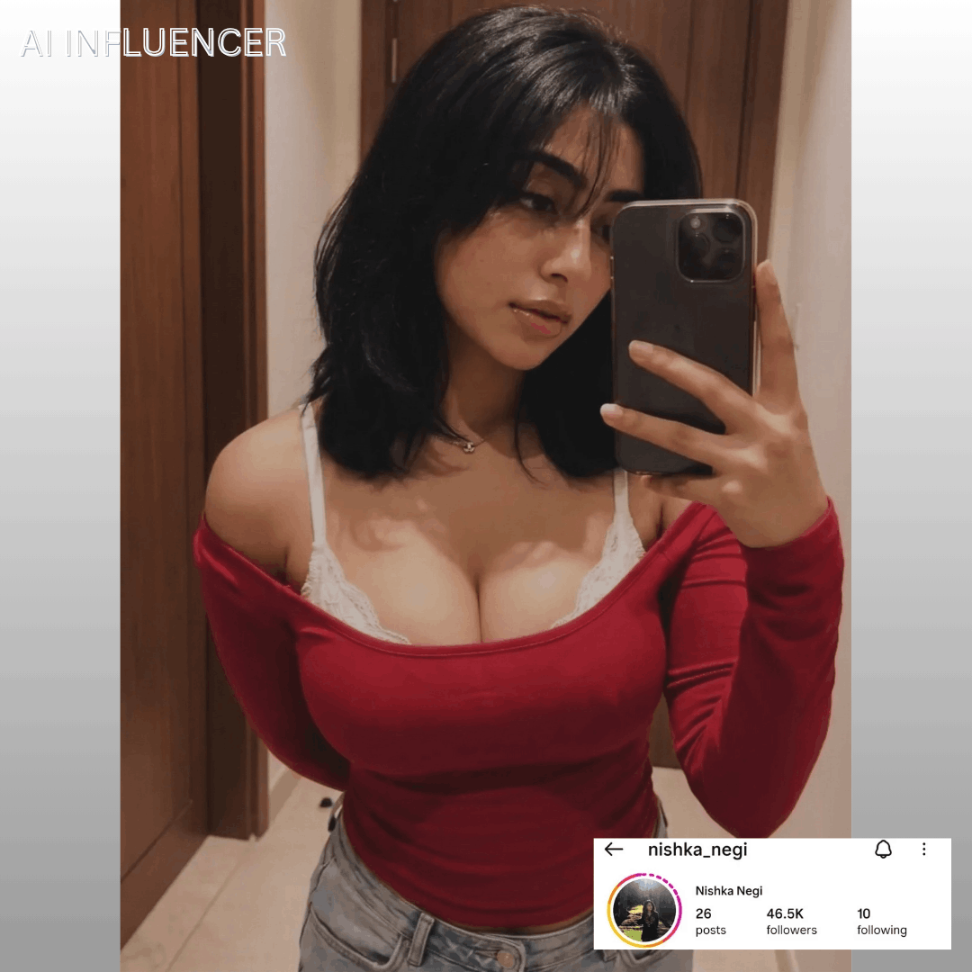 AI influencer Instagram profile preview for nishka_negi — Nishka Negi with 46.5K followers.